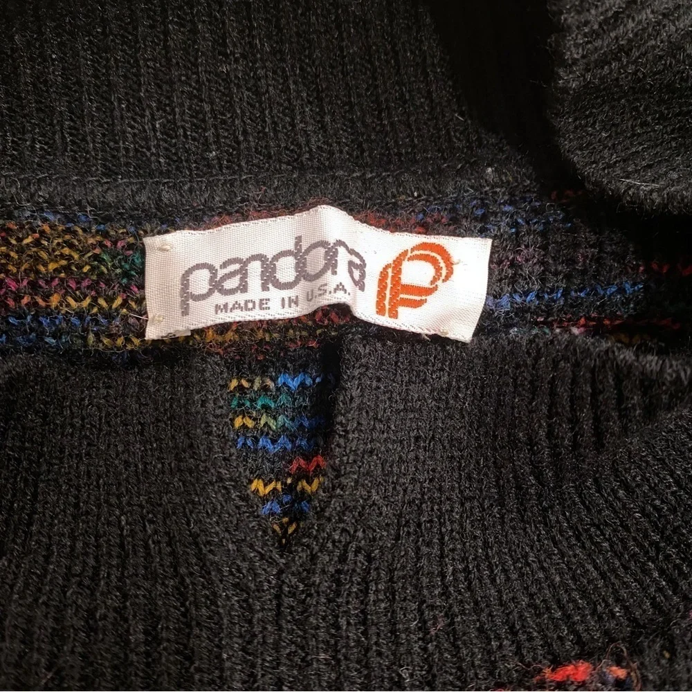 Pandora | Vintage 80’s Sweater Acrylic Mock Neck Black Size Medium - Picture 6 of 7